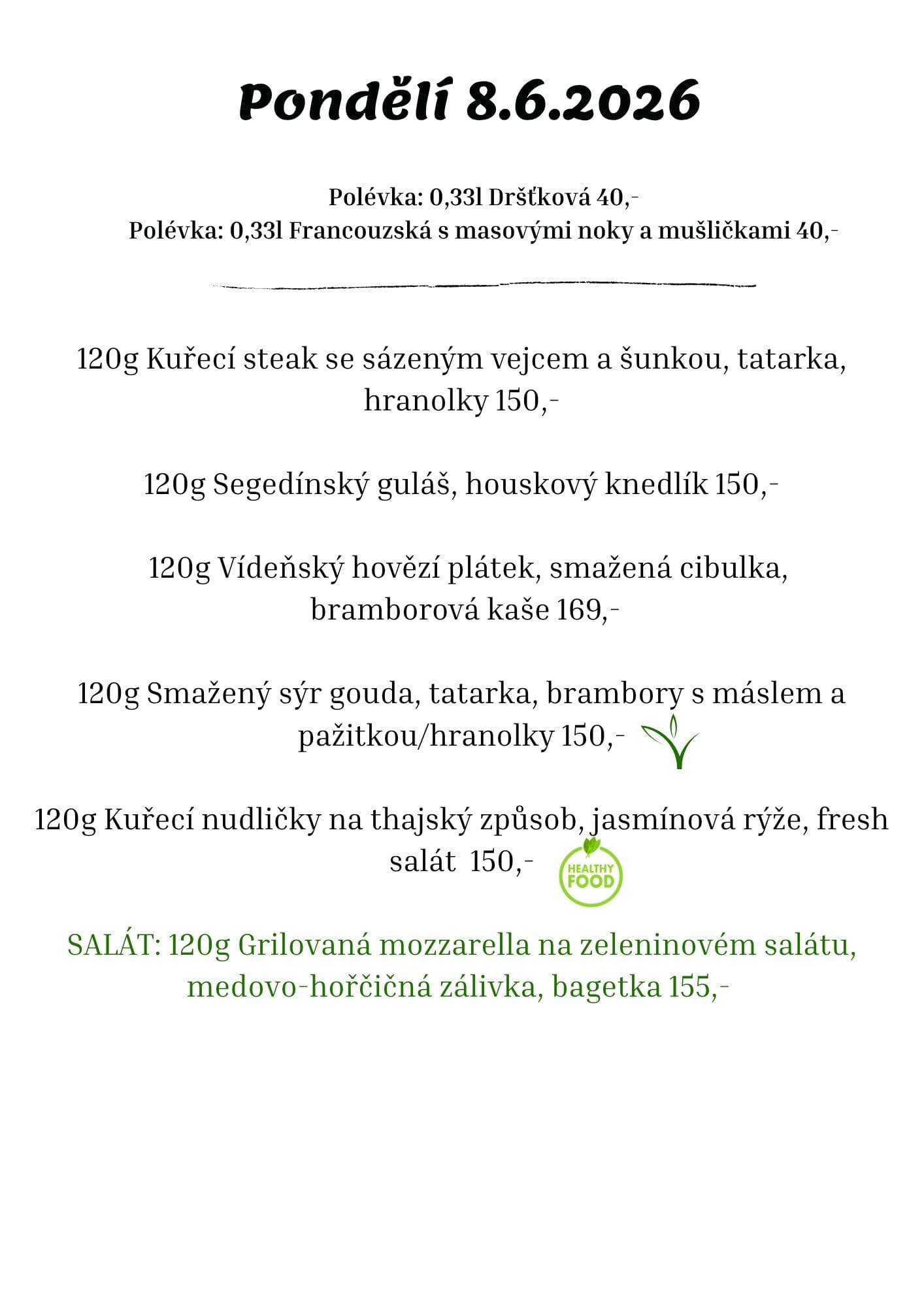 Lunch menu — Monday
